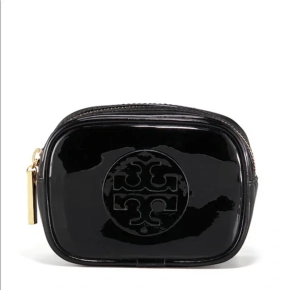 Tory Burch black stacked patent leather cosmetic case - Picture 1 of 4